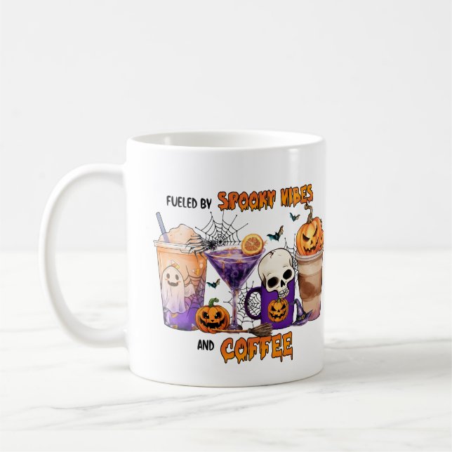 Fuelled by Spooky Vibes Coffee Drinks Halloween Fu Mug (Left)