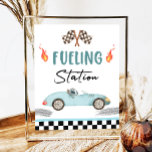 Fuelling Station Blue Race Car Two Fast Birthday  Poster<br><div class="desc">♥ A nice decoration for your little one's birthday party! Racing Car Two Fast Two Curious Theme.</div>