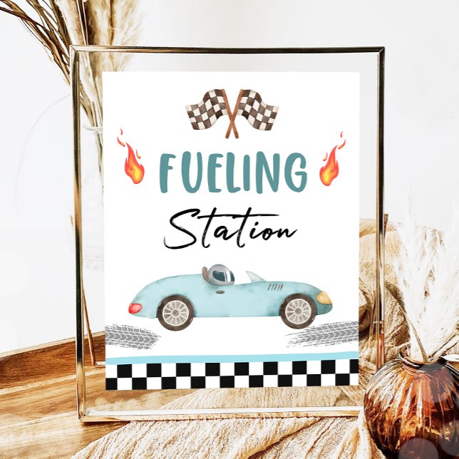 Fuelling Station Blue Race Car Two Fast Birthday  Poster (Creator Uploaded)