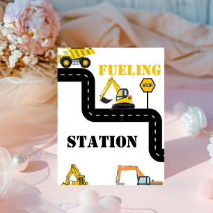 Fuelling Station Construction Dump Truck Party  Pedestal Sign