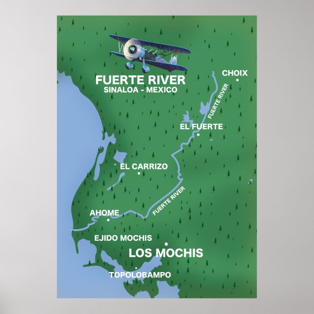 Fuerte River Sinaloa, Mexico travel map Poster (Front)