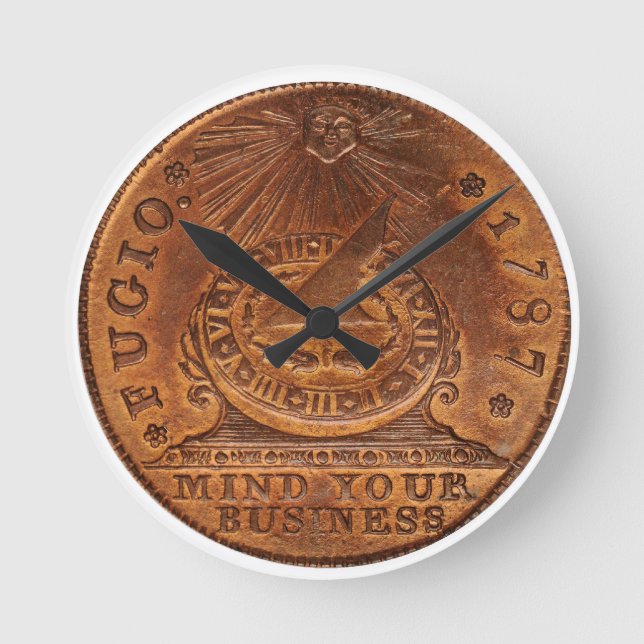 Fugio Cent Mind Your Business Copper Penny Round Clock (Front)