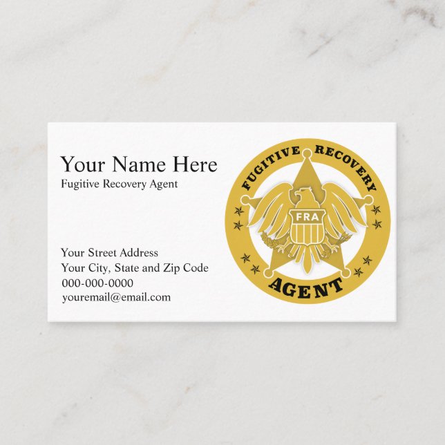 FUGITIVE RECOVERY AGENT BADGE Business card (Front)