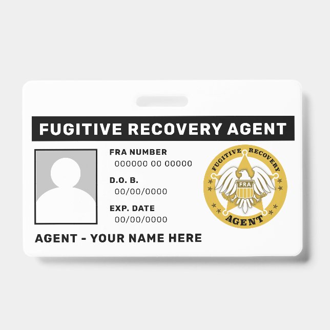 FUGITIVE RECOVERY AGENT Badge ID Badge (Front)