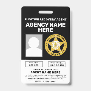 FUGITIVE RECOVERY AGENT BADGE  ID BADGE