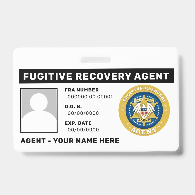 FUGITIVE RECOVERY AGENT Badge ID Badge (Front)