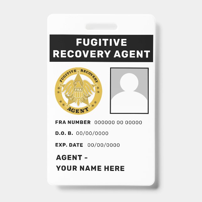 FUGITIVE RECOVERY AGENT Badge ID Badge (Front)