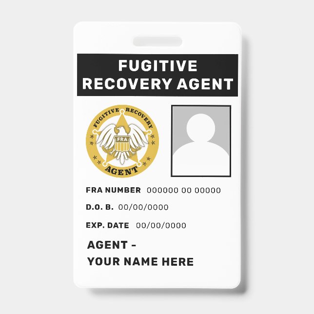 FUGITIVE RECOVERY AGENT Badge ID Badge (Front)
