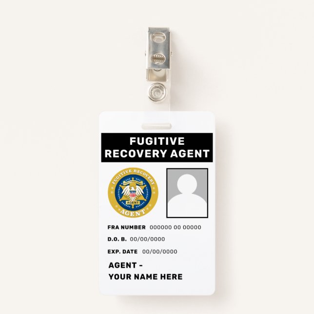 FUGITIVE RECOVERY AGENT Badge ID Badge (Front with Clip)