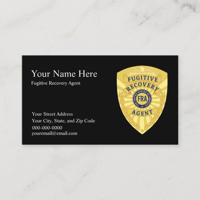 FUGITIVE RECOVERY AGENT Business Cards (Front)