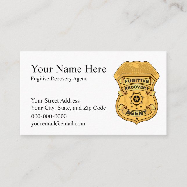 FUGITIVE RECOVERY AGENT Business Cards (Front)