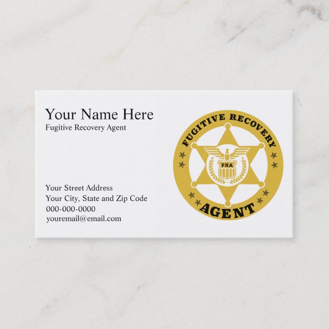 FUGITIVE RECOVERY AGENT Business Cards (Front)