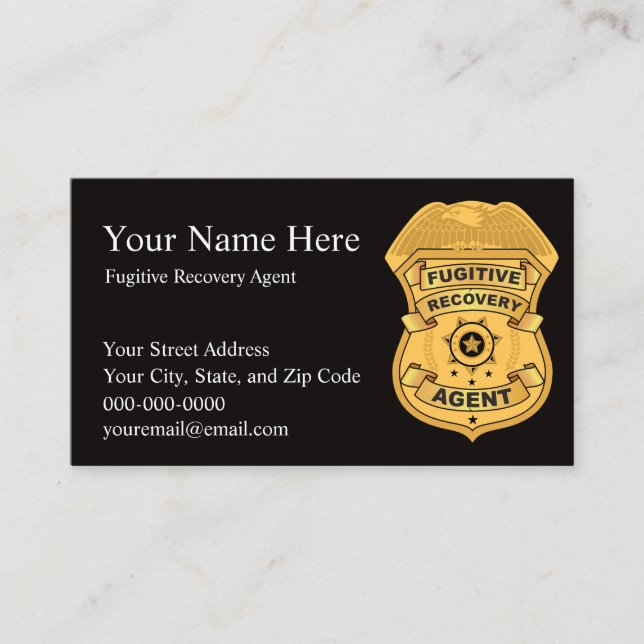 FUGITIVE RECOVERY AGENT Business Cards (Front)