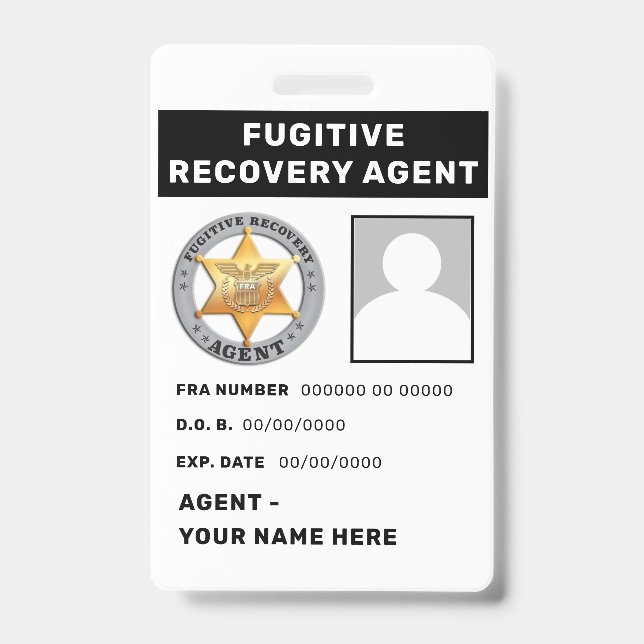 FUGITIVE RECOVERY AGENT Lanyard Badge ID Badge (Front)