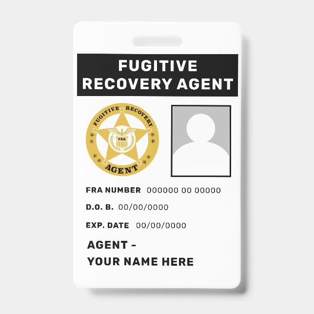 FUGITIVE RECOVERY AGENT Lanyard Badge ID Badge (Front)