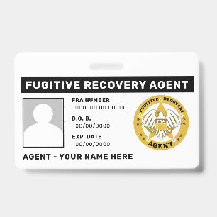 FUGITIVE RECOVERY AGENT Lanyard Badge ID Badge