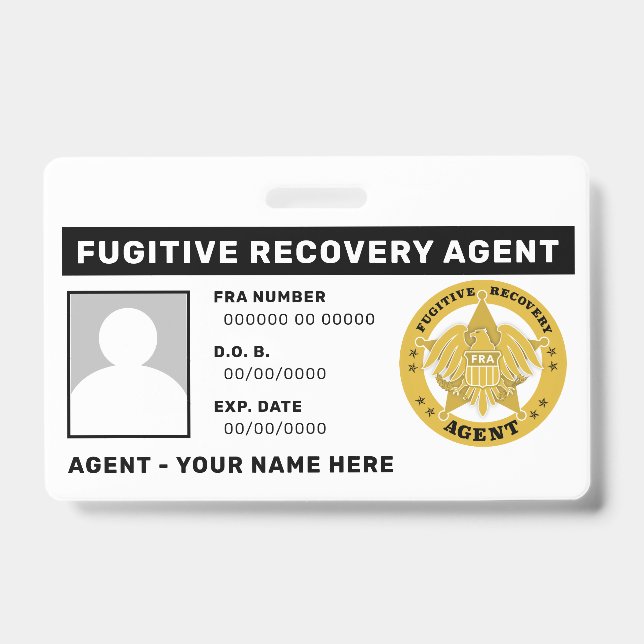 FUGITIVE RECOVERY AGENT Lanyard Badge ID Badge (Front)