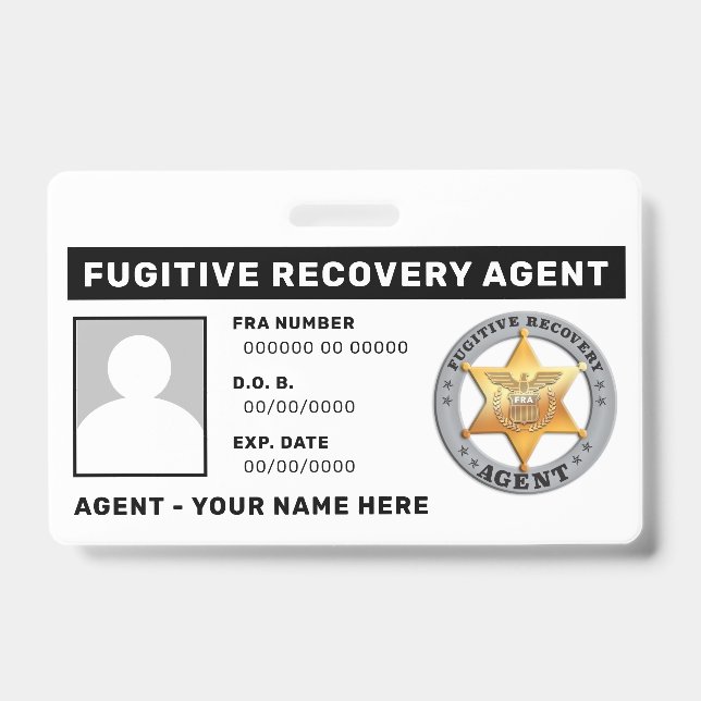 FUGITIVE RECOVERY AGENT Lanyard Badge ID Badge (Front)