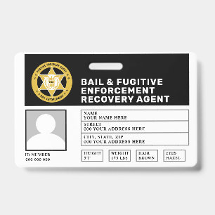 FUGITIVE RECOVERY & BAIL ENFORCEMENT AGENT BADGE ID BADGE