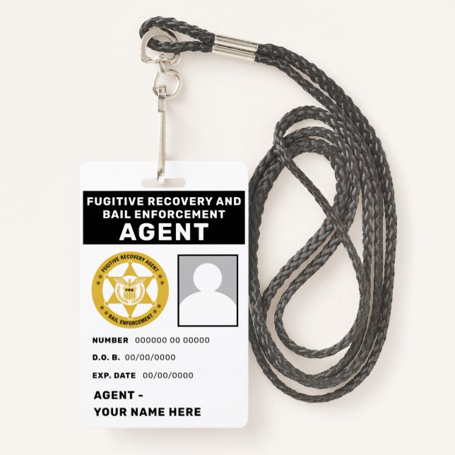 FUGITIVE RECOVERY  & BAIL ENFORCEMENT AGENT Badge ID Badge (Front with Lanyard)