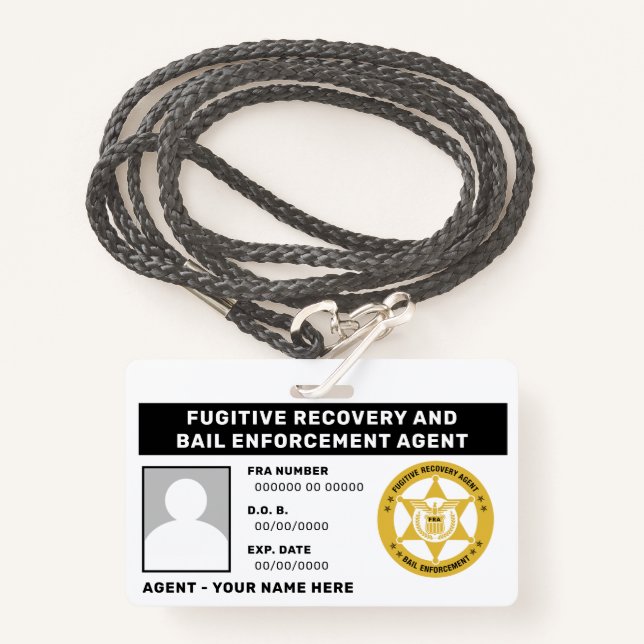 FUGITIVE RECOVERY & BAIL ENFORCEMENT AGENT BADGE ID BADGE (Front with Lanyard)