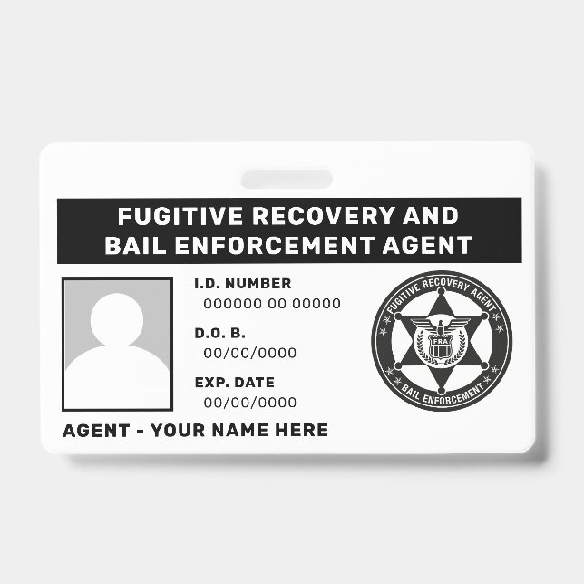 FUGITIVE RECOVERY & BAIL ENFORCEMENT AGENT BADGE ID BADGE (Front)
