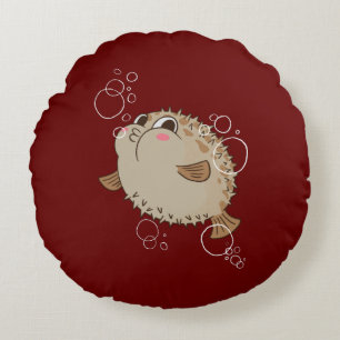 Fugu Sea Life Cartoon Design Round Cushion