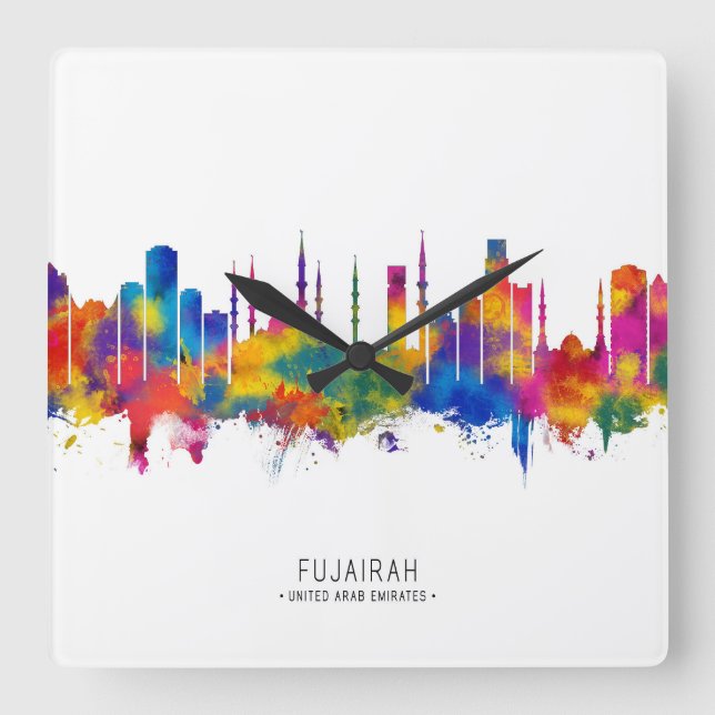 Fujairah UAE Skyline Square Wall Clock (Front)