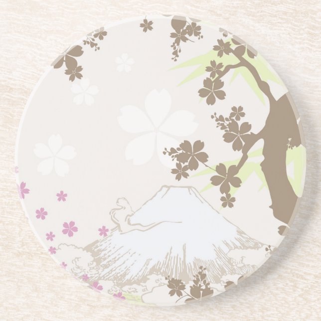 Fuji and Sakura - brown Coaster (Front)