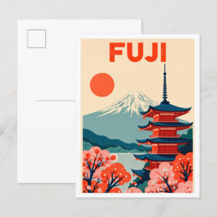 Fuji Japan Art Vintage Illustration Travel Postcard