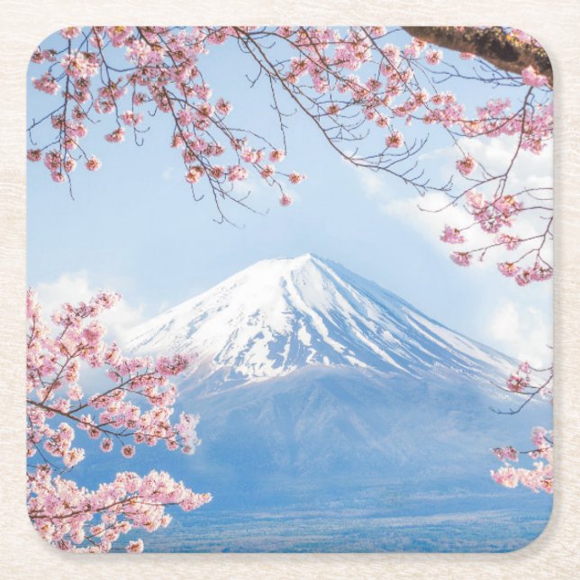 Fuji Mountain | Kawaguchiko Lake | Spring In Japan Square Paper Coaster (Front)