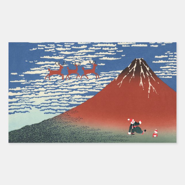Fuji Mountains in Christmas, Japanese Art Rectangular Sticker (Front)