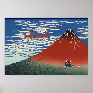 Fuji Mountains in Christmas, Vintage Japanese Art Poster
