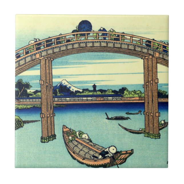 Fuji seen through the Mannen Bridge at Fukagawa Tile (Front)