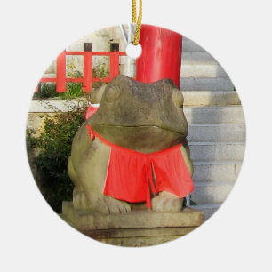 Fuku Kaeru 福かえる Fortune Frog with Red Yoda Ceramic Ornament