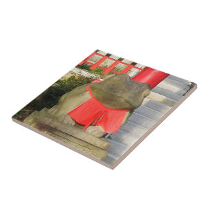 Fuku Kaeru 福かえる Fortune Frog with Red Yodarekake Ceramic Tile