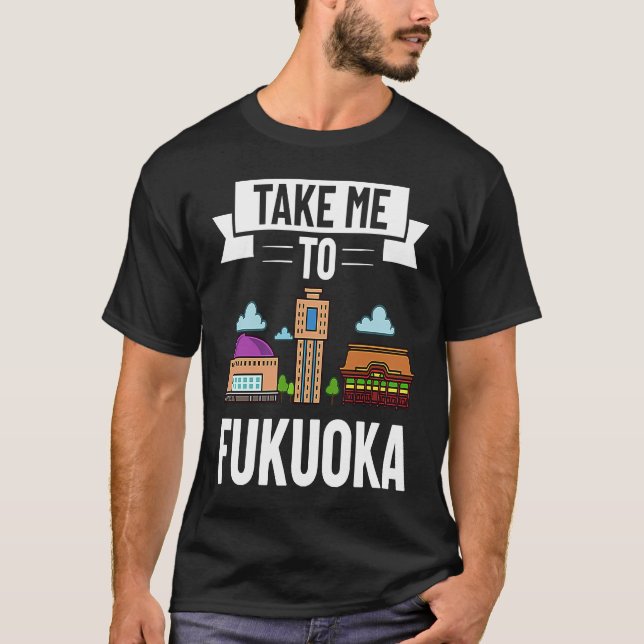 Fukuoka Japan City Skyline Map Travel T-Shirt (Front)