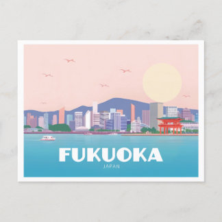 Fukuoka Japan Pastel Travel Postcard