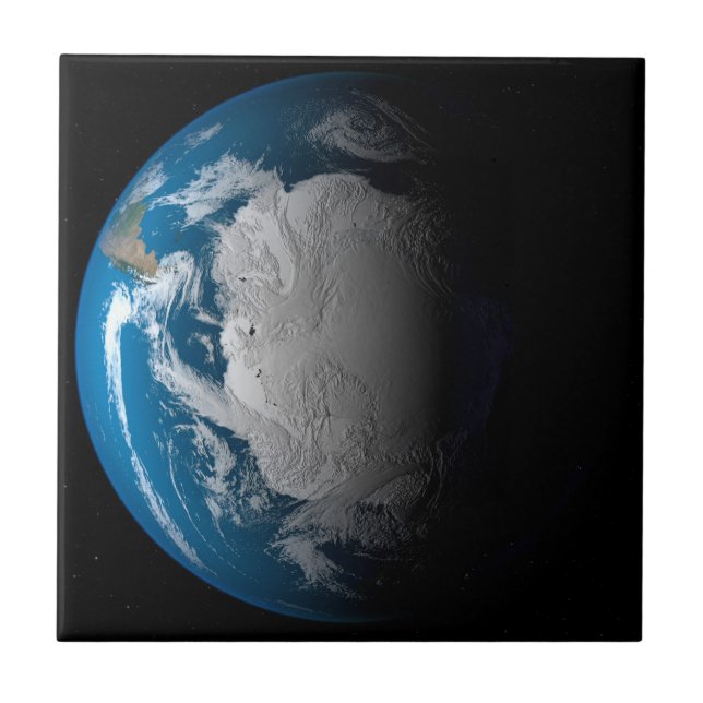 Ful Earth Showing Simulated Clouds Over Antarctica Ceramic Tile (Front)