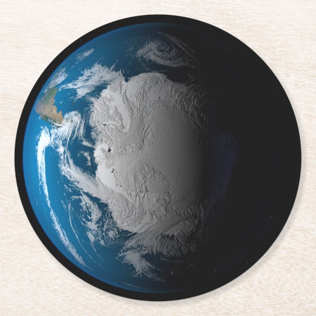 Ful Earth Showing Simulated Clouds Over Antarctica Round Paper Coaster (Front)