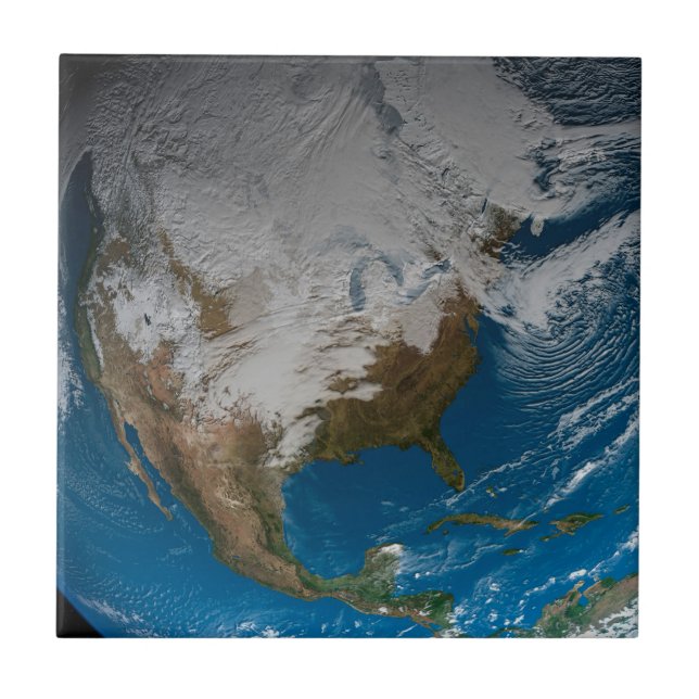 Ful Earth With Simulated Clouds Over North America Ceramic Tile (Front)