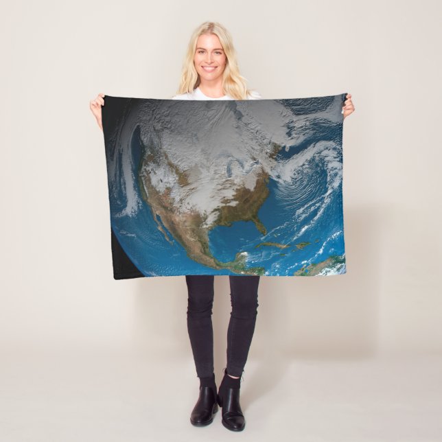 Ful Earth With Simulated Clouds Over North America Fleece Blanket (In Situ)