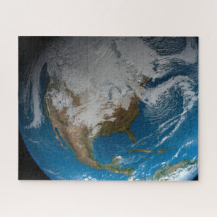 Ful Earth With Simulated Clouds Over North America Jigsaw Puzzle