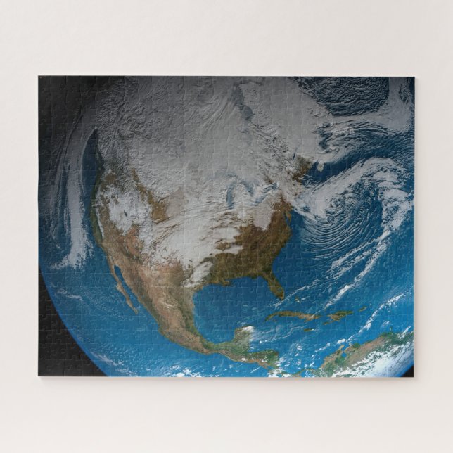Ful Earth With Simulated Clouds Over North America Jigsaw Puzzle (Horizontal)