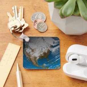 Ful Earth With Simulated Clouds Over North America Key Ring