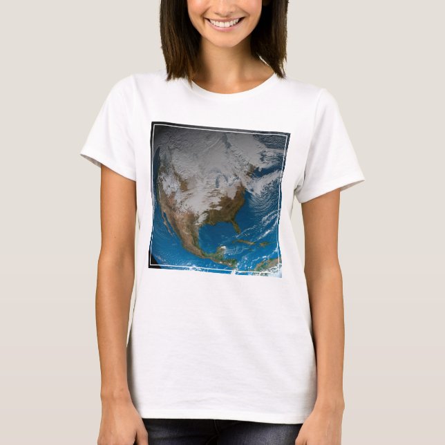 Ful Earth With Simulated Clouds Over North America T-Shirt (Front)