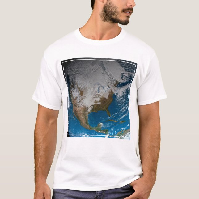 Ful Earth With Simulated Clouds Over North America T-Shirt (Front)