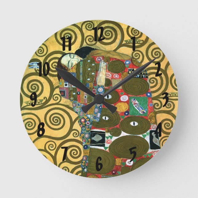 Fulfilment aka The Embrace by Gustav Klimt Round Clock (Front)