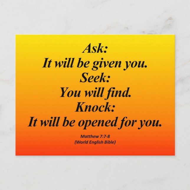 Fulfilment Matthew 7:7-8 Abbrev Postcard (Front)