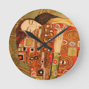 Fulfilment  (The Embrace) Art by Gustav Klimt Round Clock